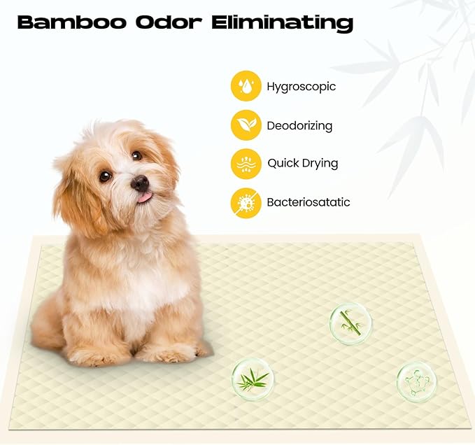 Puppy Pads 30 Count Small 22x22in Bamboo Training Pads Deodorizing Leakproof Quick Drying Dog Pee Pads Super Absorbent Disposable Pee Pads for Dogs Puppies, Doggie, Cats, Rabbits