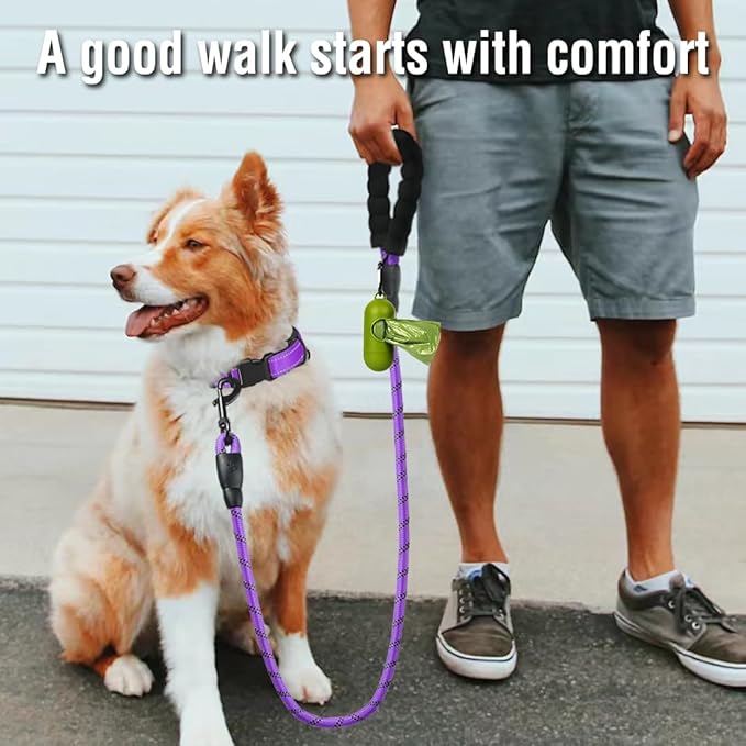 COOYOO Dog Leash 6 FT Heavy Duty - Comfortable Padded Handle - 1/2 inch Reflective Dog Leash for Medium Large Dogs with Poo Bag Dispenser
