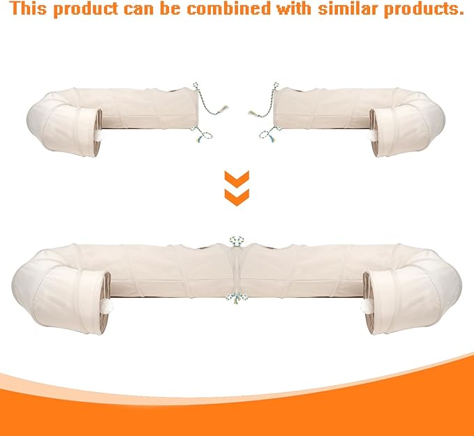 Cat Tunnel, 2-Way Collapsible Cat Tube with Interactive Peek-A-Boo Hole, Toy Ball, and Rope – Ideal for Indoor Cats, Kittens, and Rabbits, Beige