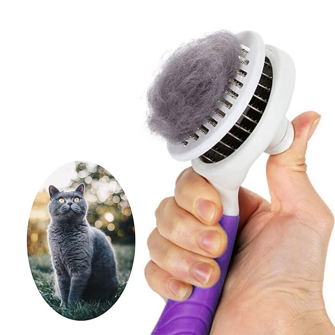 Cat Grooming Brush, Pets Skin Friendly Self Cleaning Slicker Massage Brushes for Shedding Dogs Cats Hair Gentle Remove Loose Undercoat with Long or Short Hairs for All Fur Type- UPGRADED