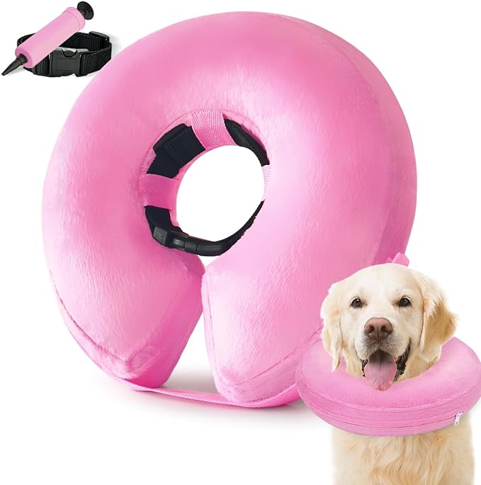 Inflatable Dog Cone Collar, Cone for Dogs to Stop Licking, Donut Collar After Surgery, Soft Dog Cone Alternative, Cones Collar for Small Medium Large Dogs (Pink, M (Neck 9"-13"))