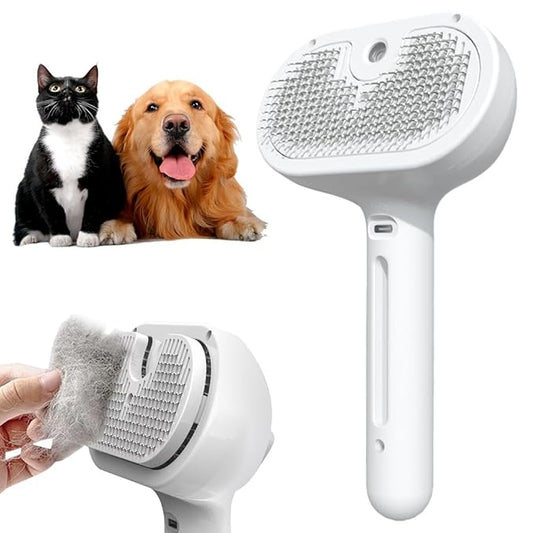 Pet Spray Hair Removal Comb, 3 in 1 Cat Steam Brush, Pet for Dog Long Short Haired, Spray Hair Removal Comb for Small Animals Shedding Grooming (White)