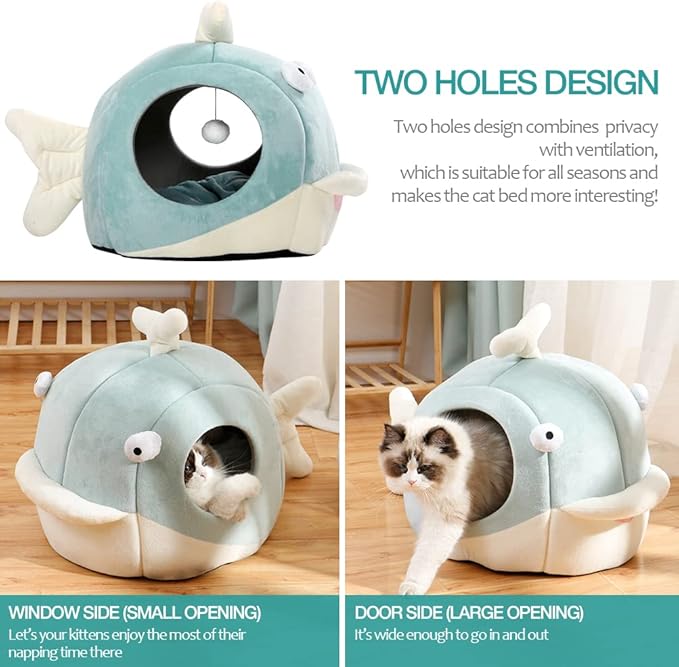 Lcybem Cat Beds for Indoor Cats - Cat Bed Cave with Removable Washable Cushioned Pillow, Soft Plush Premium Cotton No Deformation Pet Bed, Roomy Dolphin cat House Design, Multiple Sizes