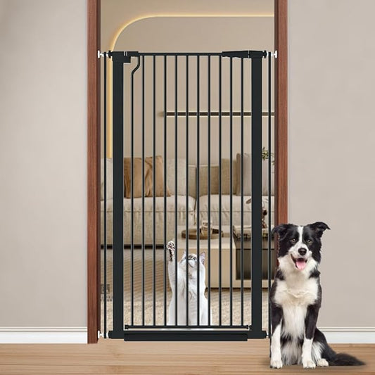Fairy Baby 51.18" Extra Tall Cat Gate, 29.5"-32.6" Adjustable Width Auto Close Encrypted Tall Pet Dog Gate, Cat Proof Metal Gate Indoor for Doorway Stairs, Pressure Mounted Child Safety Gates, Black