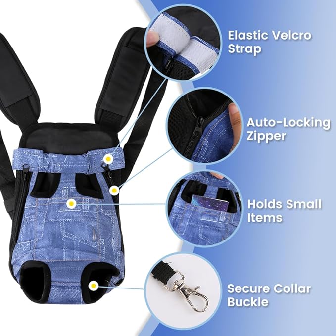 Dog Backpack Carrier, Front Pocket for Essentials, Legs Out Carrying Sling Travel Bag for Small Medium Dogs 2.5-4 Lbs, Soft Wearable Puppy Chest Carry Backpacks for Walking/Hiking/Camping/Traveling