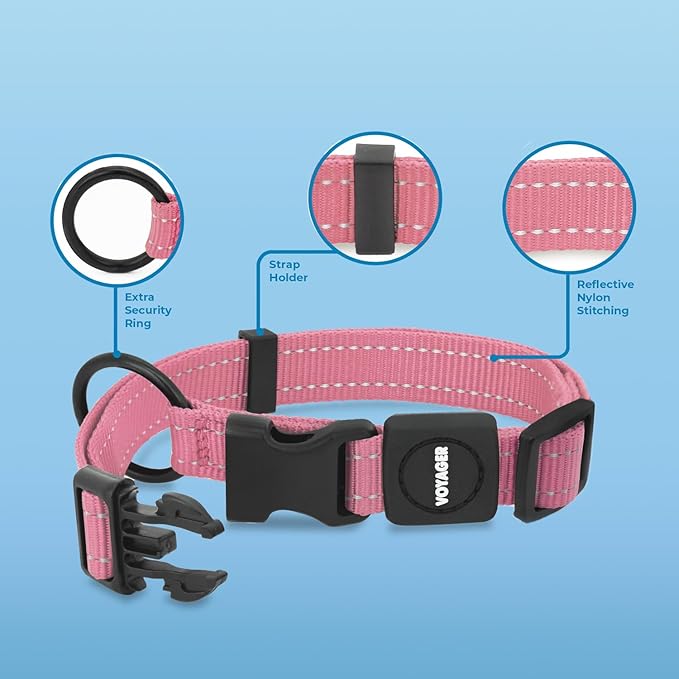 Voyager Reflective Dog Leash Collar Set with Neoprene Handle Supports Small, Medium, and Large Breed Puppies, Cute and Heavy Duty for Walking, Running, and Training - Pink, L
