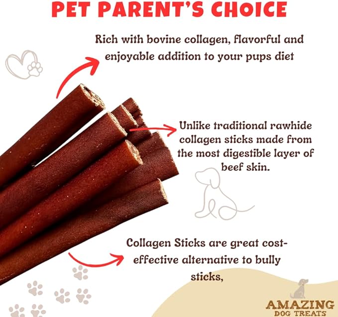 Amazing Dog Treats 6 Inch Collagen Stick - (15 Count)- Collagen Sticks for Dogs - No Hide Dog Bones