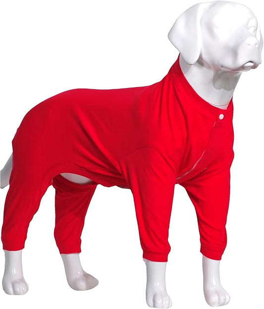 Lovelonglong Four Feet Dog Lightweight Pajamas, Pure Cotton Dog Jumpsuits 4 Legs Dog Onesies T-Shirt Stylish PJS Puppy Costume for Large Medium Small Dogs Red L