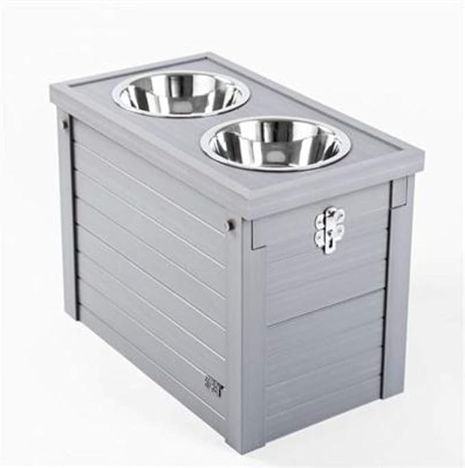 New Age Pet ECOFLEX Piedmont 2-Bowl Elevated Dog Feeder with Sliding Lid Storage Bin - Grey, Ideal for Small Spaces and Taller Dogs, Easy to Clean and Assemble, Non-Toxic and Moisture Resistant
