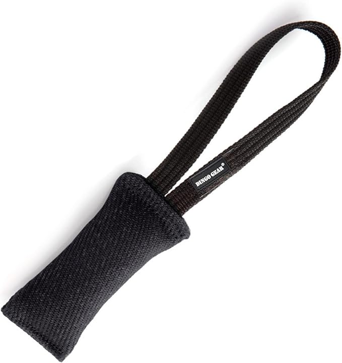 Dingo Gear French Linen tug Toy for Dog, Dog Bumper for Training, Agility, tug of war, Dog bite Pillow for Strong Dog, 1handle 6" Black S00072