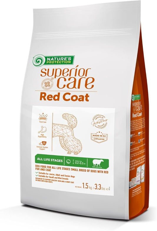 Nature's Protection Superior Care Grain-Free Dry Dog Food - High Protein, Coat Shine Dog Food for Small Breeds Red Coated Adult Dogs, Fresh Pet Meal, Lamb, 3.3 lb