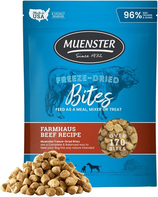 Muenster Freeze Dried Beef Bites - Dog Food, Treat, Mixer or Topper (5oz) - Grain-Free