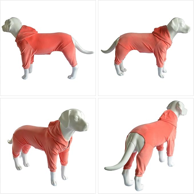 Dog Pajamas Pet Jumpsuits PJS for All Seasons, Velvet Dog Hoodies 4 Legs Four Feet Dog Onesies Stylish PJS Puppy Costume Cotton Liner Warm Pet Clothes for Small Medium Large Dogs Lobster Pink S