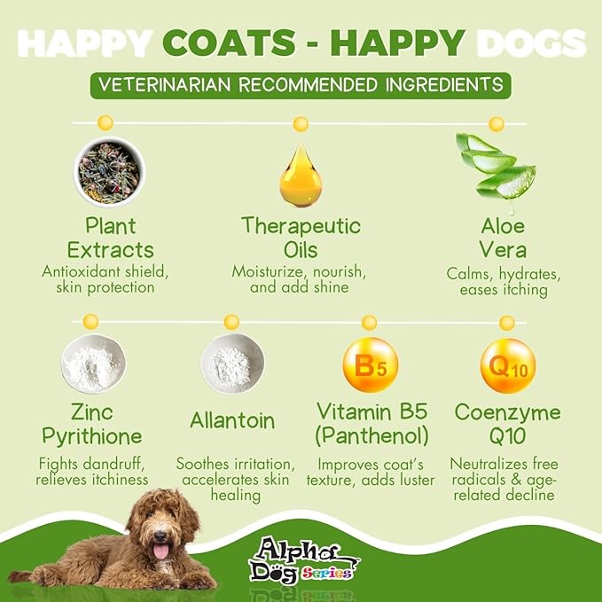 Alpha Dog Series All Stages Natural Dog Shampoo and Conditioner Set with Aloe Vera pH-balanced Dog Grooming Shampoo and Conditioner for Dogs, Tear-Free Moisturizing Dog Shampoo Sensitive Skin 1 Gallon