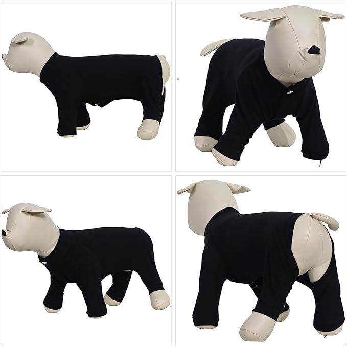 Lovelonglong Four Feet Dog Lightweight Pajamas, Pure Cotton Dog Jumpsuits 4 Legs Dog Onesies T-Shirt Stylish PJS Puppy Costume for Large Medium Small Dogs Black L