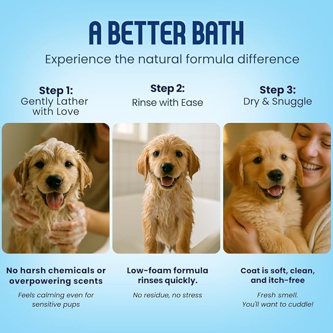 Organic Dog Shampoo - Puppy Oatmeal Shampoo for Itchy Skin Relief - Hypoallergenic for Sensitive Skin,for Dogs of All Ages,Deodorizes Smelly Dogs,Tearless,Made in USA, 16oz (Unscented)