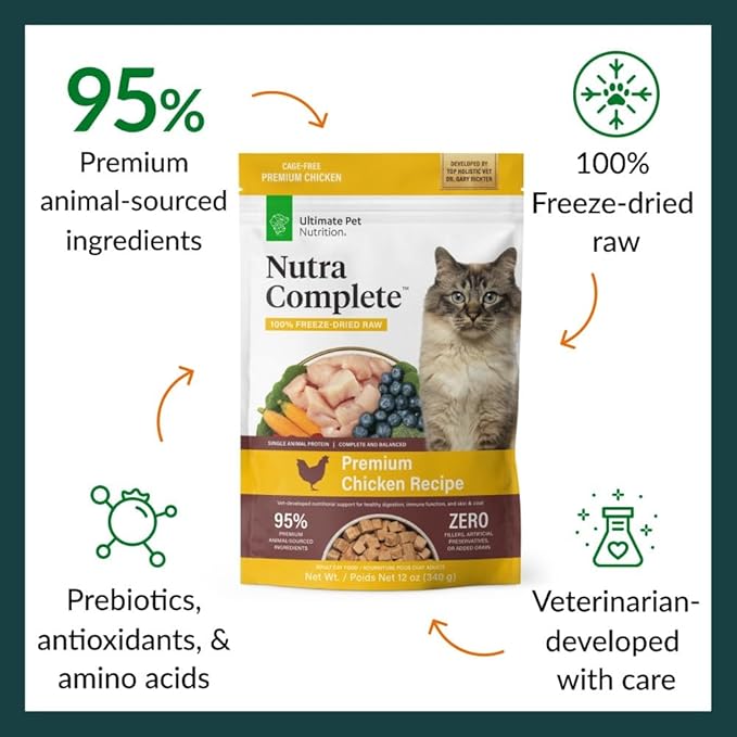 ULTIMATE PET NUTRITION Nutra Complete Premium Chicken Cat Food - Freeze Dried Chicken Feline Food (12 Oz)