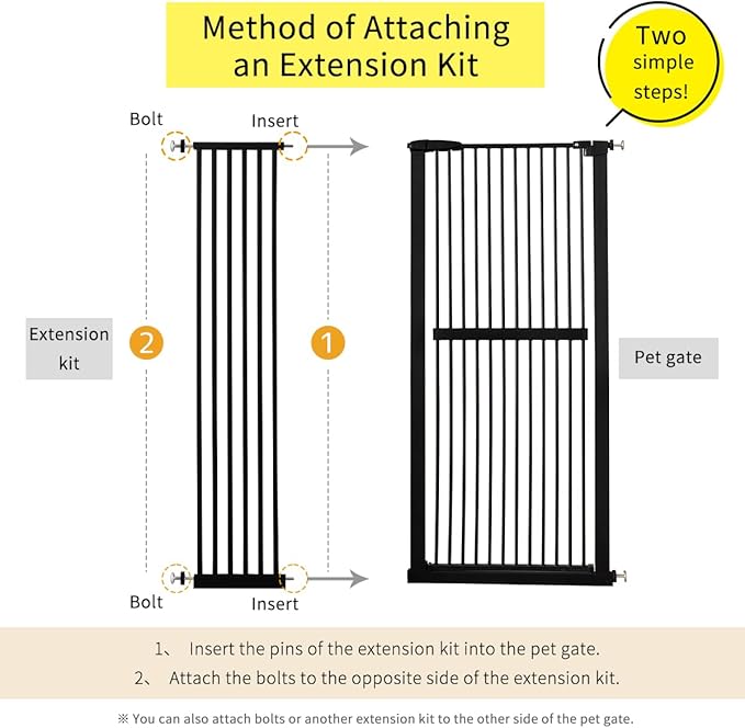Lumizone Extra Tall Cat Gate Extension Kit 61.02" High Pressure Mounted 12.6" Extra Wide 1.37" Gap No Drilling Tall Pet Gate for Dogs (Black, 12.60"/32cm)