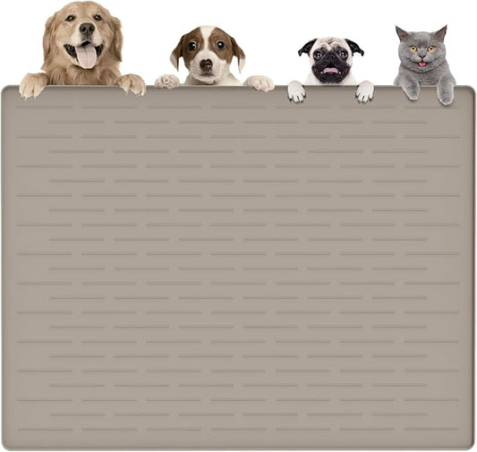 Largest Dog Food Mat, 48"x32" Silicone Dog and Cat Mat for Food and Water Bowls, Thinken Waterproof Non-Slip XXXL Pet Feeding Mat for Floors (Brown)