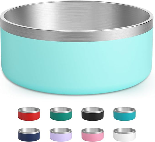 Stainless Steel Dog Bowl - Metal Water and Food Dish for Large Dogs, Insulated, Non-Slip, Easy Clean, 64oz, MintGreen