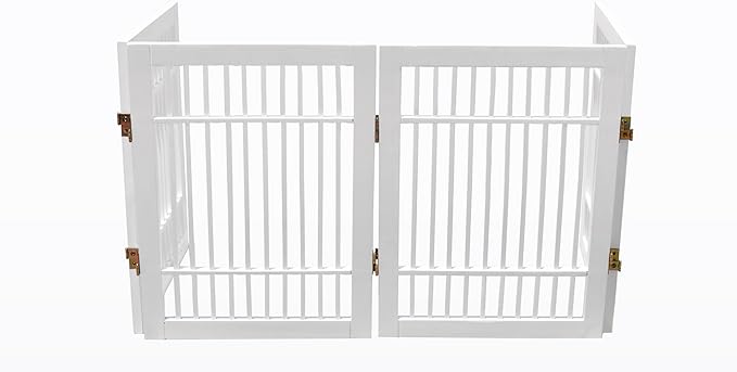 Pet Dog Gate Strong and Durable Freestanding Folding Acacia Hardwood Portable Wooden Fence Indoors or Outdoors by Urnporium (White Pet Gate, 4 Panel 24" Tall)