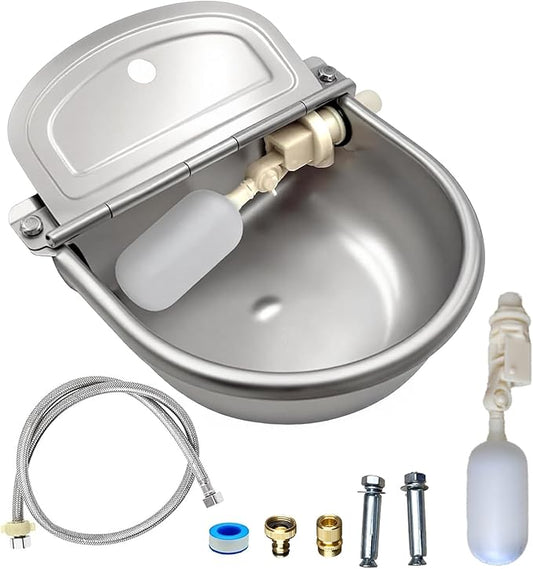 Automatic Water Bowl 304 Stainless Steel Pet Water Dispenser Dog Feeder Waterer for Large Dogs with 40" Steel Hose, 2 Float Valve, Copper Connector Adapter, 2 Bolts (Without Drainage Hole)