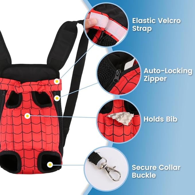 Dog Backpack Carrier, Front Pocket for Essentials, Pet Sling Front Backpacks for Small Medium Dogs 7-11 Lbs, Legs Out, Adjustable Wearable Puppy Chest Travel Bag, Easy-Fit for Hiking/Walking/Camping