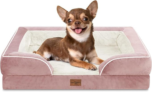 Comfort Expression Orthopedic Dog Bed for Small Dogs 24x16 Inch, Waterproof Supportive Egg Crate Foam Small Pet Bed with Removable Bolsters, Dog Couch with Washable Cover & Non-Slip Bottom, Pink
