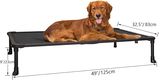 Veehoo Chew Proof Elevated Dog Bed - Cooling Raised Pet Cot - Rustless Aluminum Frame and Durable Textilene Mesh, Unique Designed No-Slip Feet for Indoor or Outdoor Use, Black, X-Large, CWC2002