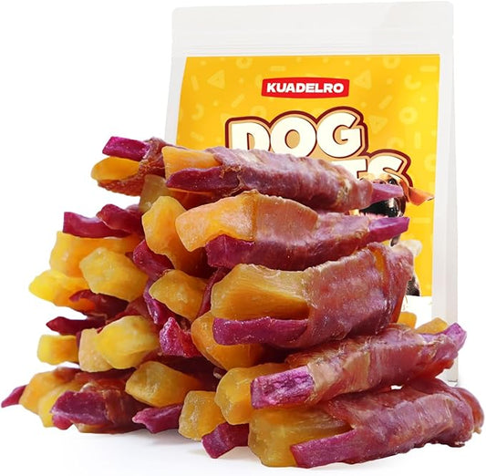 Dog Treats Duck Wrapped Double Sweet Potato, High Protein Duck Jerky Training Treats Low Fat Dog Snacks Soft Healthy Chews for Small Medium Large Breed 10.54oz