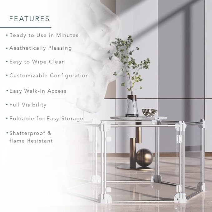 Front Row Foldable Dog Playpen – Durable and Portable Puppy Playpen for Exercise, Rest & Play – Clear Fence Panels with Aluminum Rods and Crate for Dogs and Other Small Pets (Silver, 6-Panel)