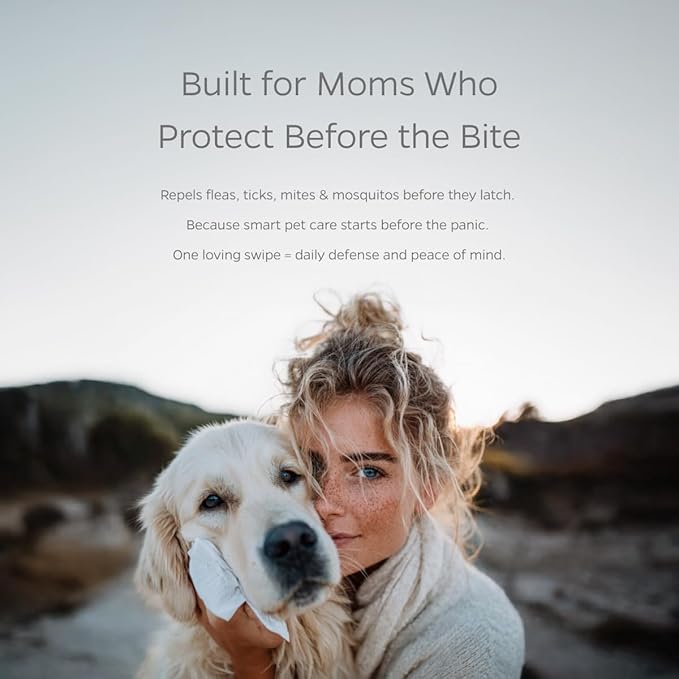 Flea & Tick Pet WiPees™ – 100 Natural Flea and Tick Prevention for Dogs & Cats, 99% Bio-Based, Lick-Safe, Daily Plant-Powered Flea & Tick Wipes for Bug Defense & Skin Relief