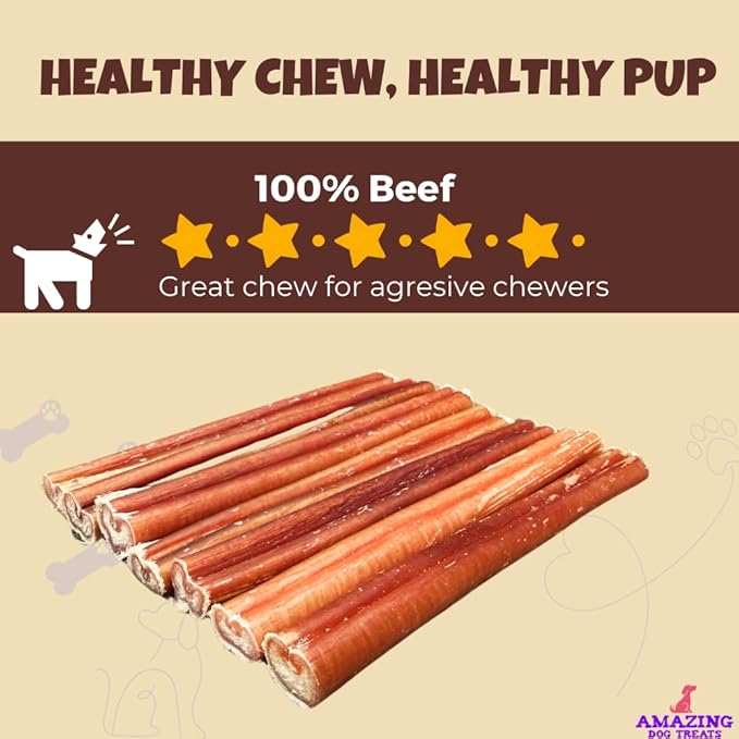 Amazing Dog Treats - 6 Inch Medium Size Bully Sticks (50 Count) - Bulk Bully Sticks for Dogs - No Hide Bully Stick Dog Bones