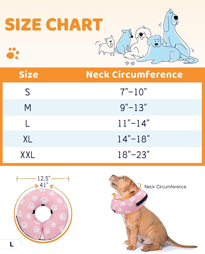Supet Inflatable Dog Cone Collar Alternative After Surgery, Dog Neck Donut Collar Recovery E Collar, Soft Pet Cone for Small Medium Large Dogs