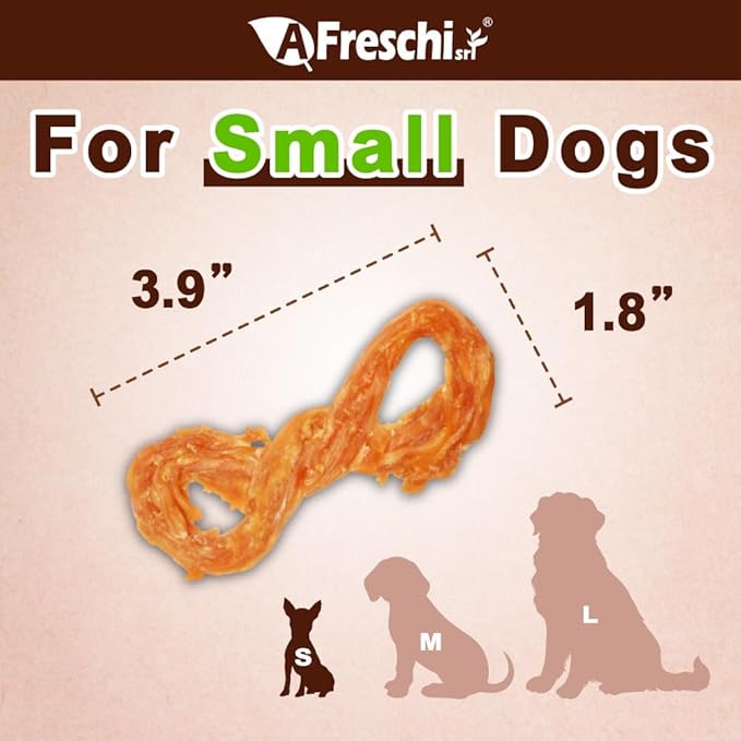 Afreschi Natural Turkey Tendon Rope (S) Pack of 4, Dog Treats for Signature Series, All Natural Human Grade Puppy Chew, USA-Sourced Turkey Tendon, Hypoallergenic, Rawhide Alternative