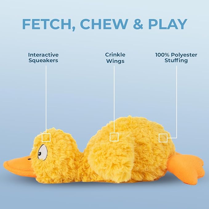 Best Pet Supplies Interactive Squeaky Dog Chew Toy, Ideal Dog Toys for Chewers, Small, Medium & Large Dogs, and Fetch Lovers - Ducky Doodle (Yellow), Large