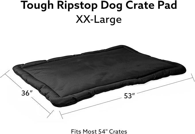 K9 Ballistics Tough Ripstop Dog Crate Pad - Durable, Machine Washable XXL Kennel & Travel Mat for XX Large Dogs, 53 x 36 Fits 54" Wire Crates, Obsidian Black