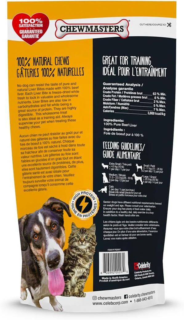 100% Pure Beef Liver Bites, Healthy Freeze Dried Dog Treats, 17.6 oz, All Natural, Grain Free, High Protein & Zero Additives, Made in USA, Packed with Nutrients and Vitamins