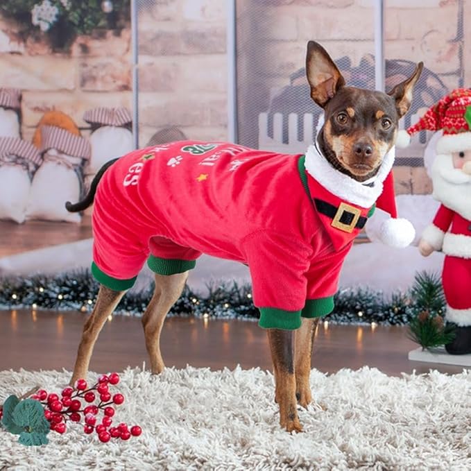 Dog Christmas Pajamas Soft Lightweight Velvet Dog Christmas Outfit Warm Pet Winter Clothes for Small Medium Large Pet Dogs Cats