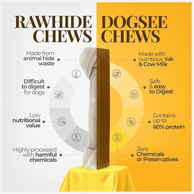 Dogsee Himalayan Yak Chew with Peanut Butter 1lb (Large - 4 Chews) | Support Muscle Growth in Dogs | Fights Plaque & Tartar | Dog Treats Healthy | Dog Chews for Teeth Cleaning