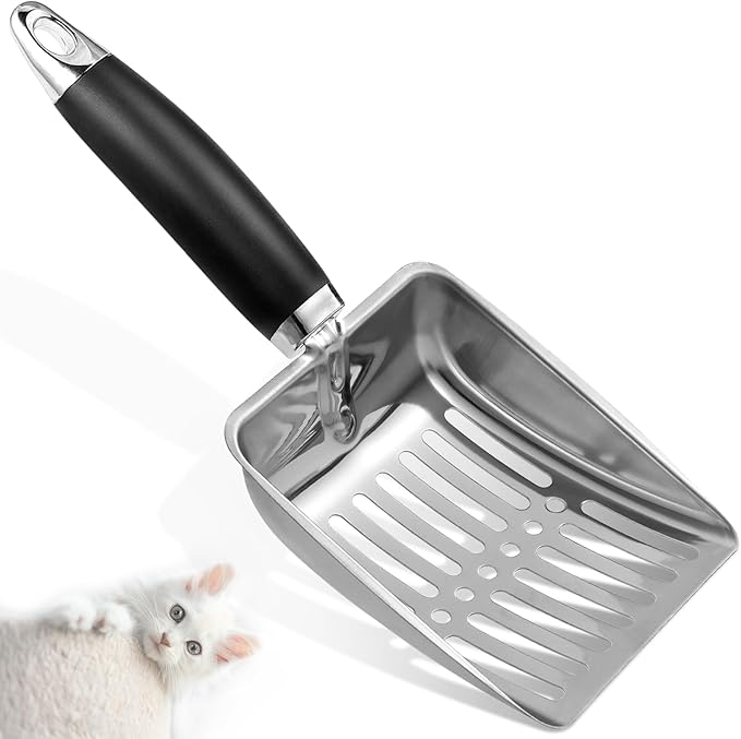 Cat Litter Scoop -Stainless Steel Cat Litter Scoop-Sturdy Mesh Scooper - Upgrade Mesh Shovel-Easy to Clean - Suitable for Cat Litter Box -Black-More