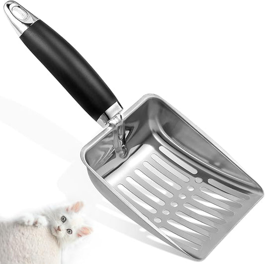 Cat Litter Scoop -Stainless Steel Cat Litter Scoop-Sturdy Mesh Scooper - Upgrade Mesh Shovel-Easy to Clean - Suitable for Cat Litter Box -Black-More