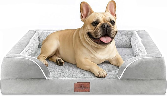 Comfort Expression Orthopedic Dog Bed for Medium Dogs 28x19 Inch, Waterproof Egg Crate Foam Medium Pet Bed with Removable Bolsters, Dog Couch with Washable Cover & Non-Slip Bottom, Gery White