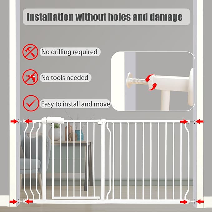 Extra Wide Baby Gate - 62-67 Inch Tension Mounted Safety Child & Pet Gate - White Metal - Walk Through - Long - for House Doorways & Stairs