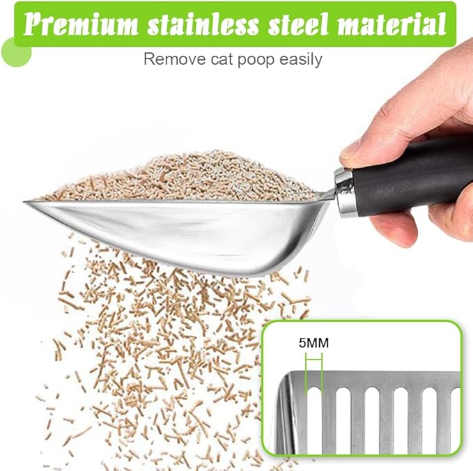 Cat Litter Scoop -Stainless Steel Cat Litter Scoop-Sturdy Mesh Scooper - Upgrade Mesh Shovel-Easy to Clean - Suitable for Cat Litter Box -Black-More