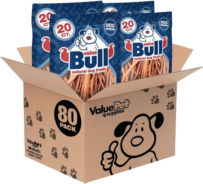 ValueBull Lamb Pizzle Sticks, 80 Count - Natural Dog Treats, Grass-Fed