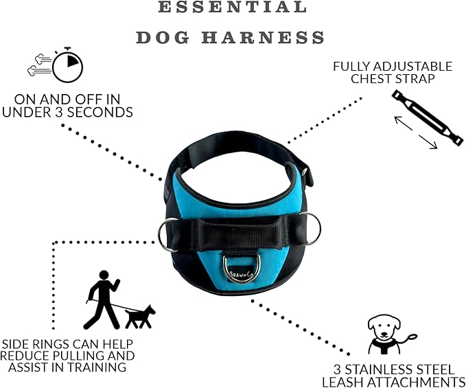ShawnCo Essential Dog Harness, No-Pull Pet Vest with 3 Leash Clips, No Choke, Reflective, Adjustable and Padded, for Easy Walking and Training for Small, Medium and Large Dogs (Midnight, XL)
