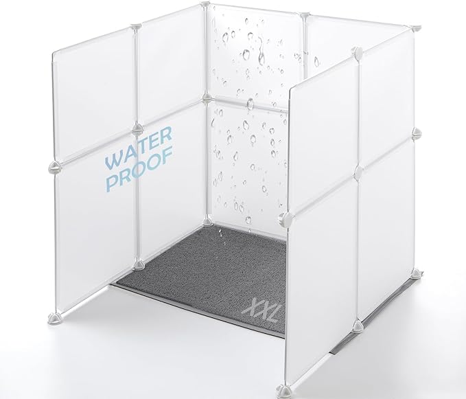 MEEXPAWS Cat Litter Box Enclosure Splash Guard XXL 27.9L × 27.9W x 31.5H inch, Light Weight Plastic Sheets with Cat Litter Mat Easy Clean (White)