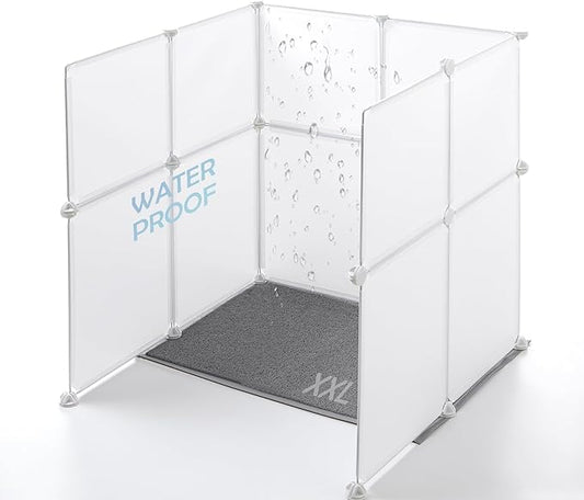 MEEXPAWS Cat Litter Box Enclosure Splash Guard XXL 27.9L × 27.9W x 31.5H inch, Light Weight Plastic Sheets with Cat Litter Mat Easy Clean (White)