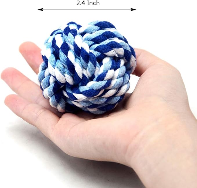 Pet Chew Toy, Knots Weave Cotton Rope, Biting Small Ball for Dogs & Cats, 6 in One Pack